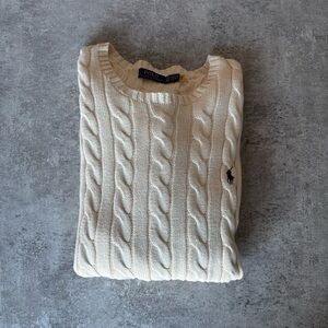 Authentic Polo Ralph Lauren Cable-Knit Cotton Sweater Andover Cream Crewneck